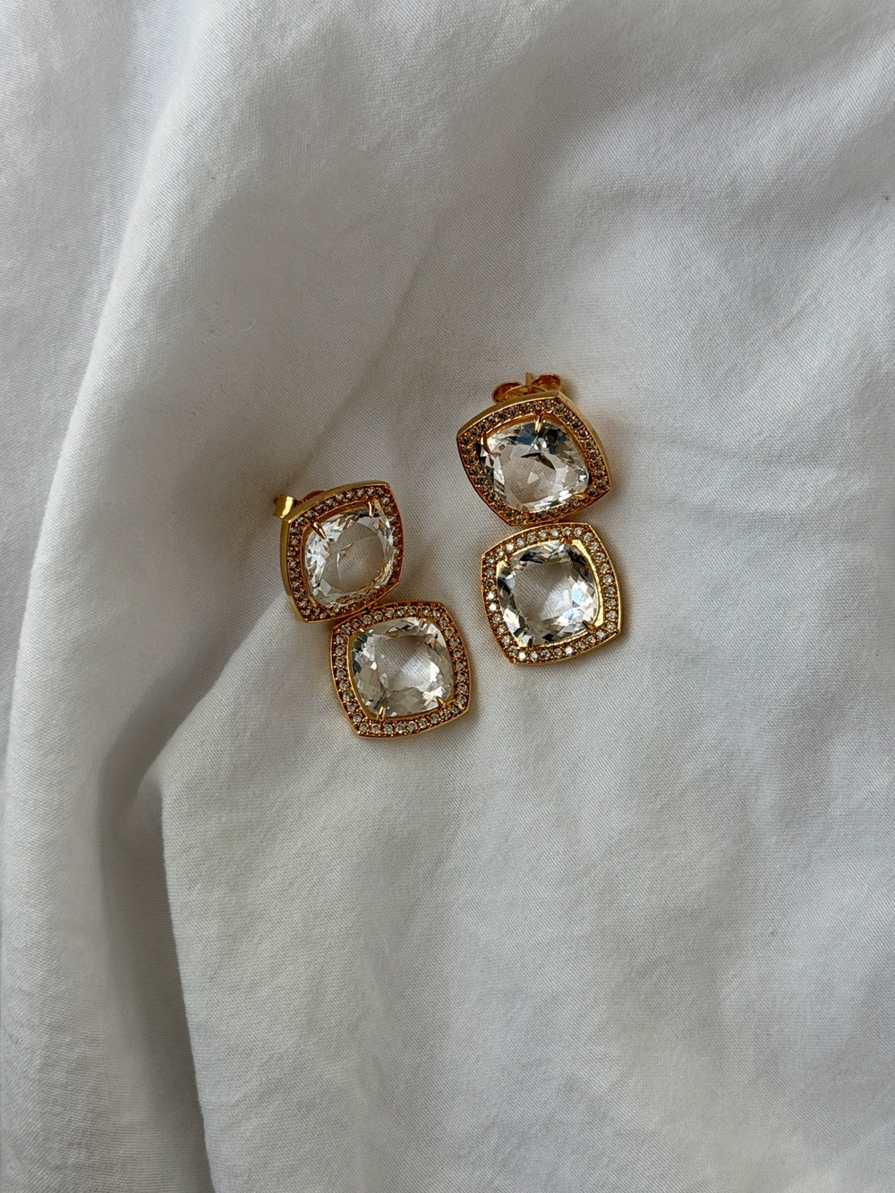 Glittering Duo Crystal & Zirconia 18k Gold Plated Earrings